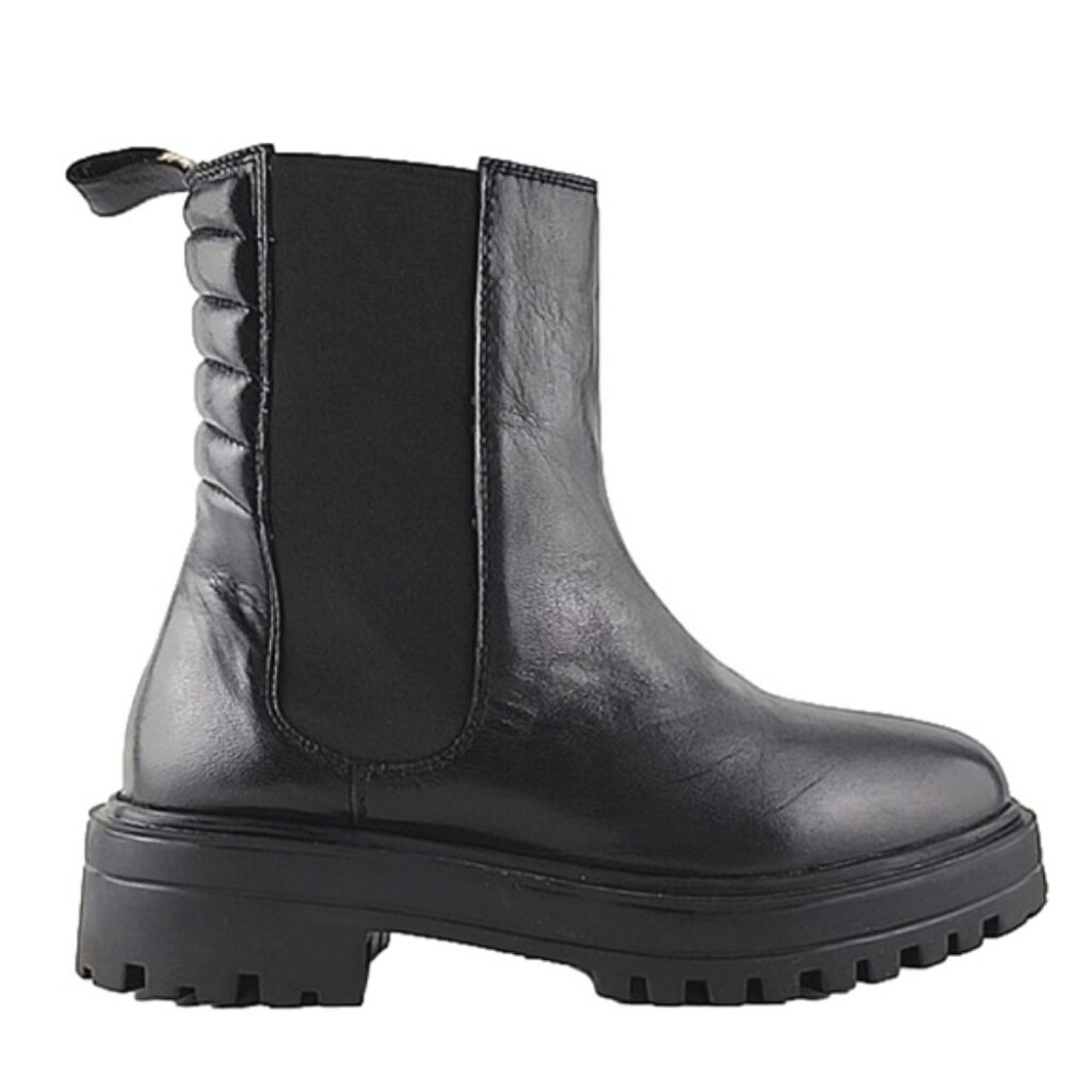 ALLONSI Women's Black Leather Pull On Ankle Boots Chunky Platform Lug Soles Sz 6